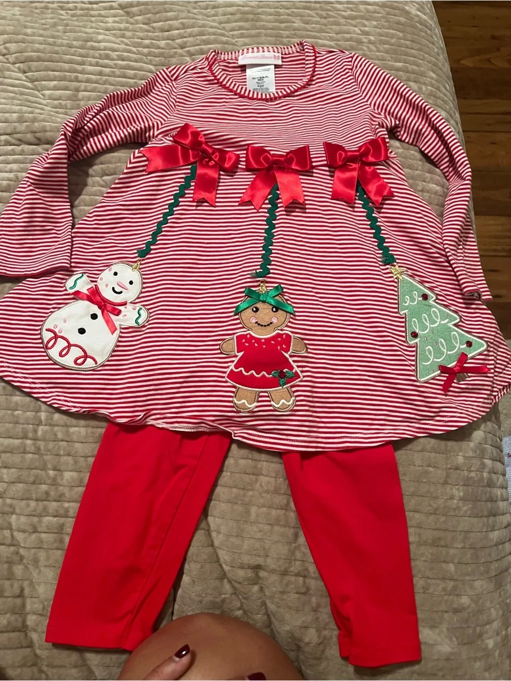 Bonnie Jean Red and White Striped Holiday Pajama Set with Appliqués